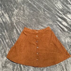Brown Corduroy Button-Front Skirt